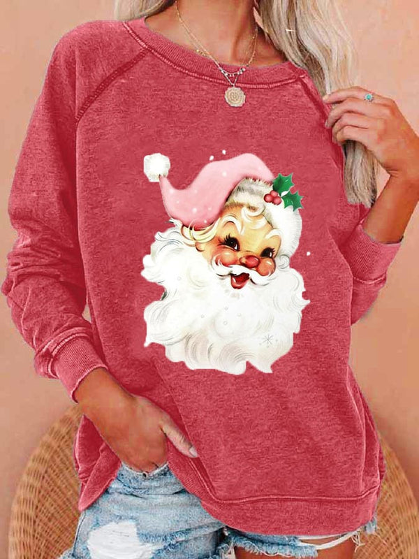 Holiday Retro Santa Print Sweatshirt