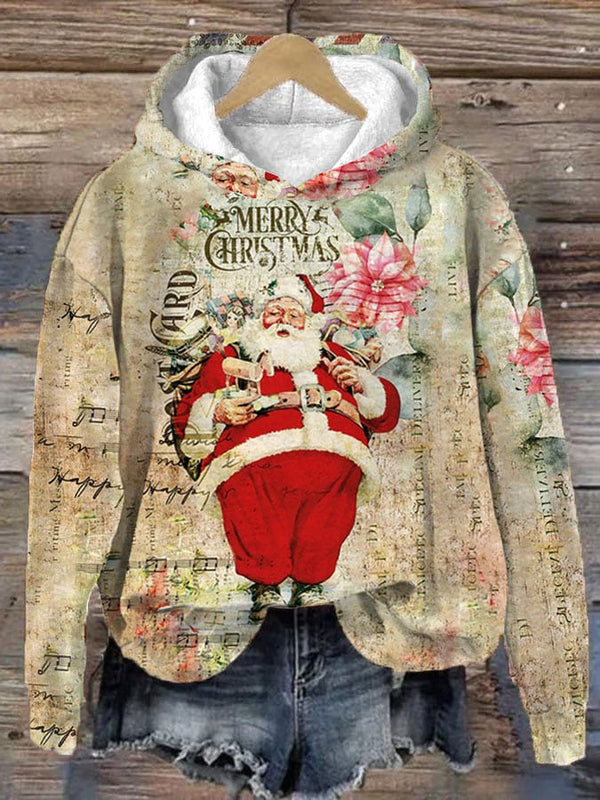 Women's Vintage Christmas Santa Print Casual Hoodie