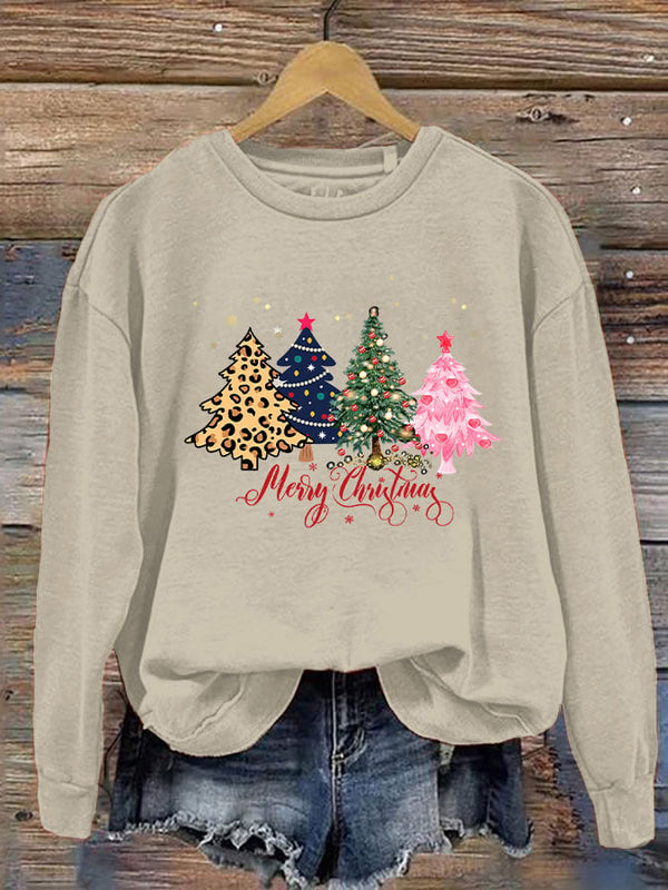 Women's Christmas Tree Printed Round Neck Long Sleeve Sweatshirt